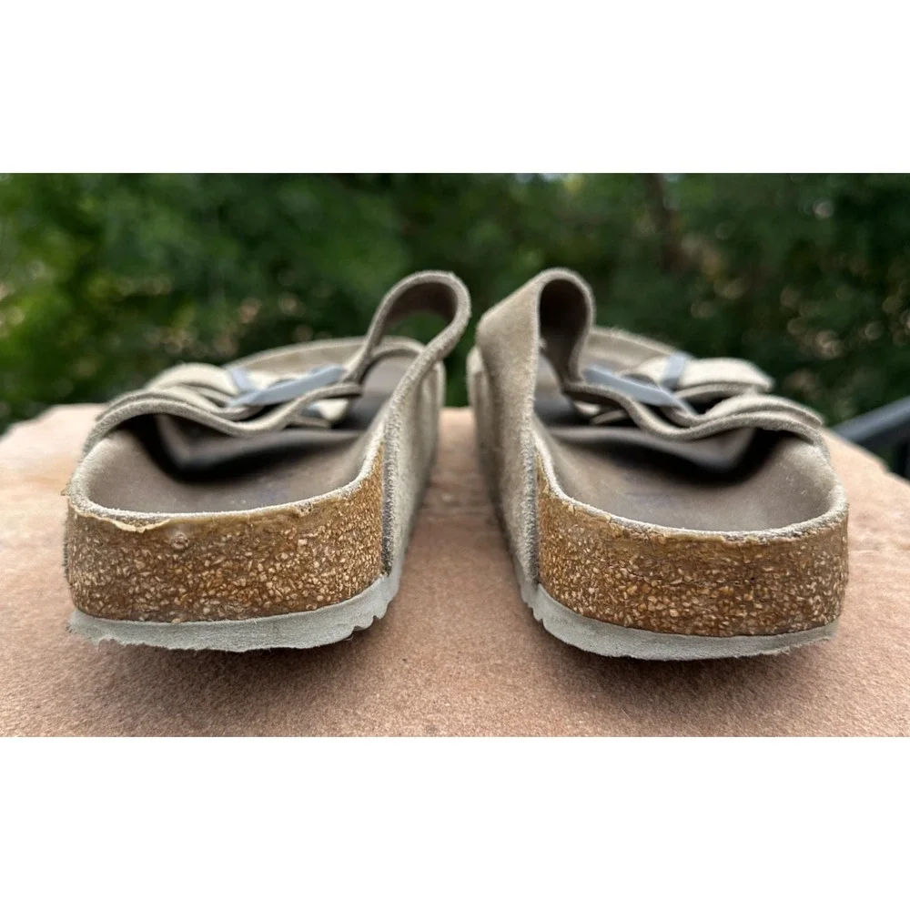 Birkenstock Arizona Sandals 41 Taupe Suede Men Slide Cork Footbed Comfort Buckle